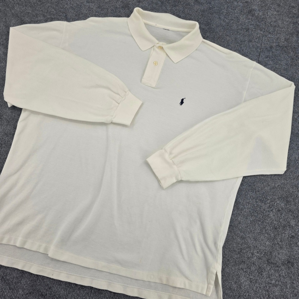 Polo Ralph Lauren Mens Long Sleeve Pique Polo Shirt Cream Off White XL 26x27.5